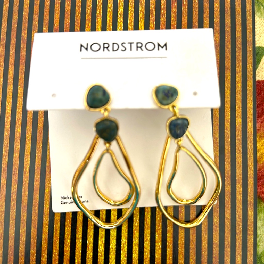Nordstrom Lapis Semi Precious Studs Stones Double Orbital Pierced Earrings New 30$